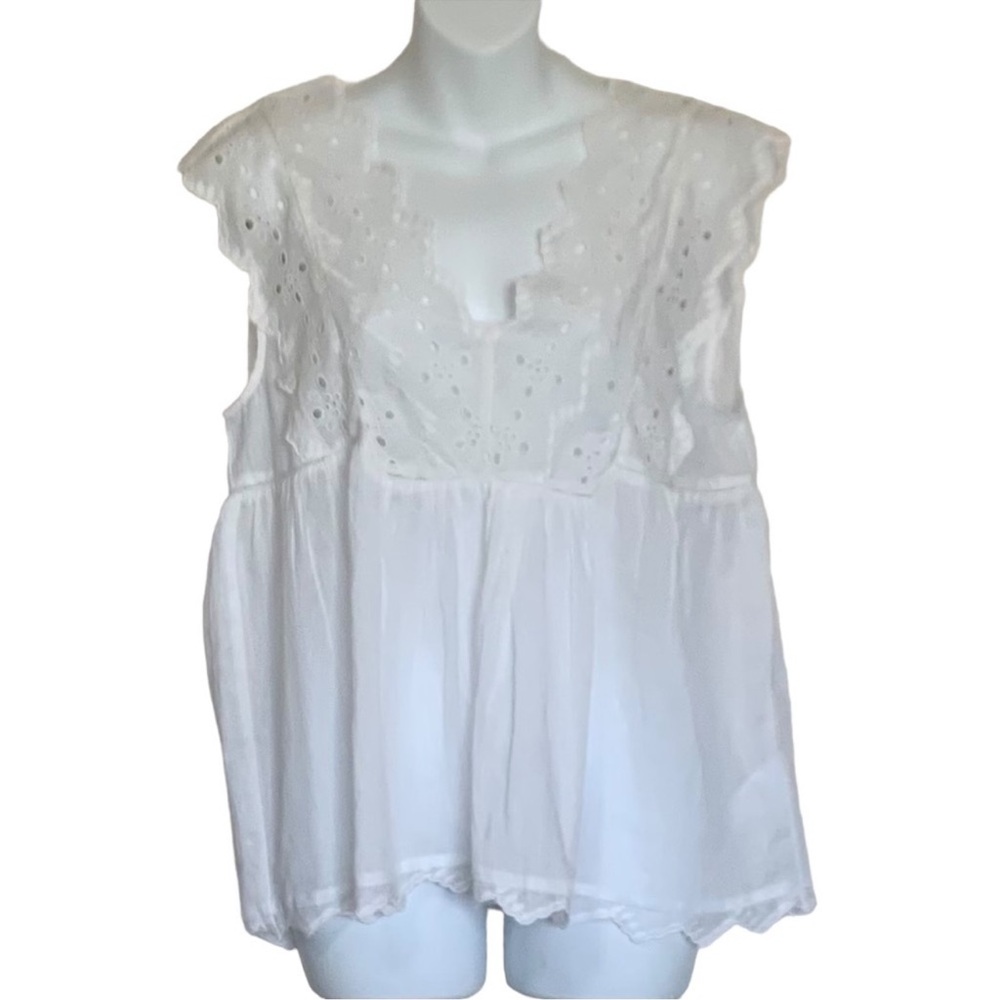 Lucky Brand Womens Eyelet Peasant Blouse Size Medium - Picture 4 of 9